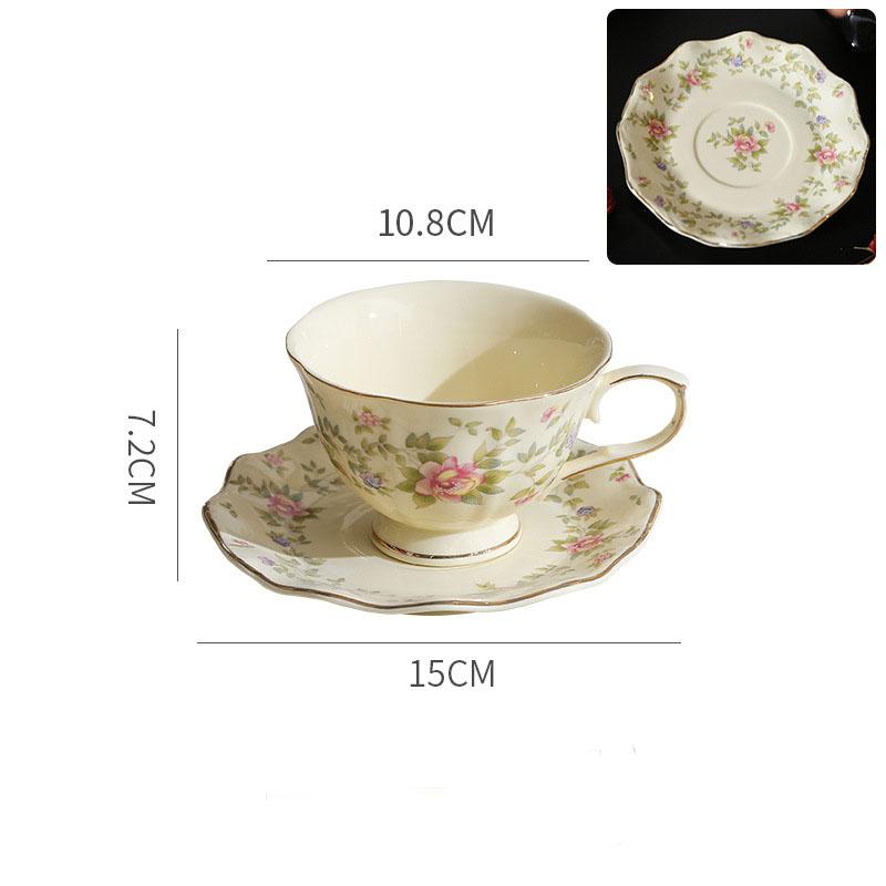 Vintage Ceramic Tea Cups for Women Gift Floral Coffee Mug and Saucer with Gold Trim for Cappuccino Black Tea 250ml