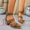 Fashion 2025 New Women's Pointed Toe Chunky Heel Fashion Single Shoes Thick Heeled Hollow Breathable Buckle Designed Elegant Sandals
