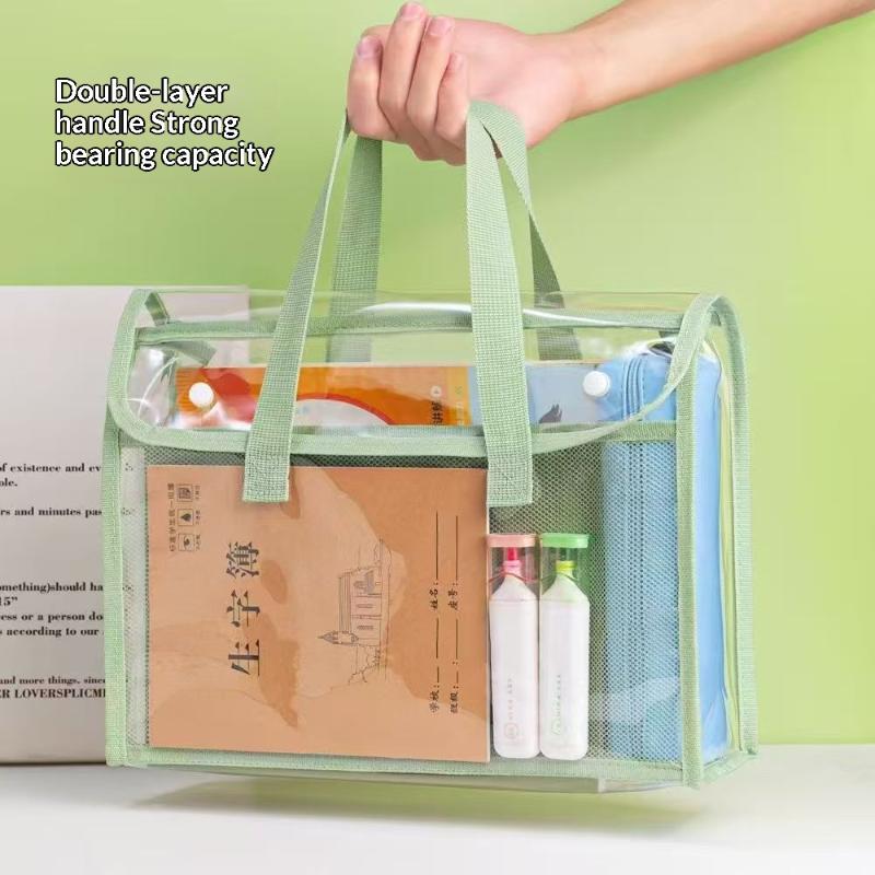 Clear PVC Transparent Exam Tote Bag Waterproof Handbag Portable Heavy Duty for School Students Exam Office Supplies Storage