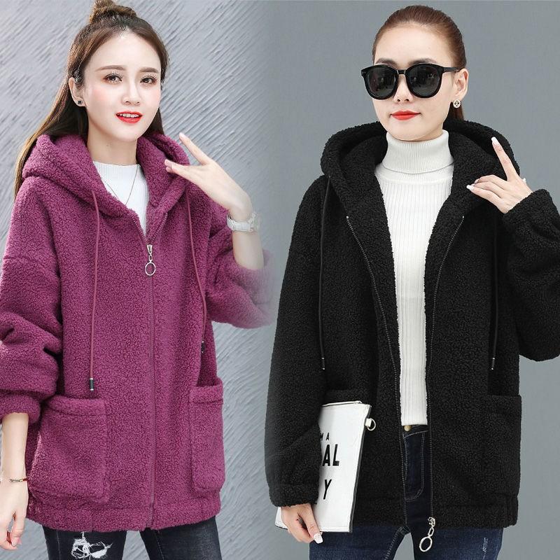 Womens Fleece Hooded Zip Up Sweatshirt Casual Loose Fit Warm Winter Coat