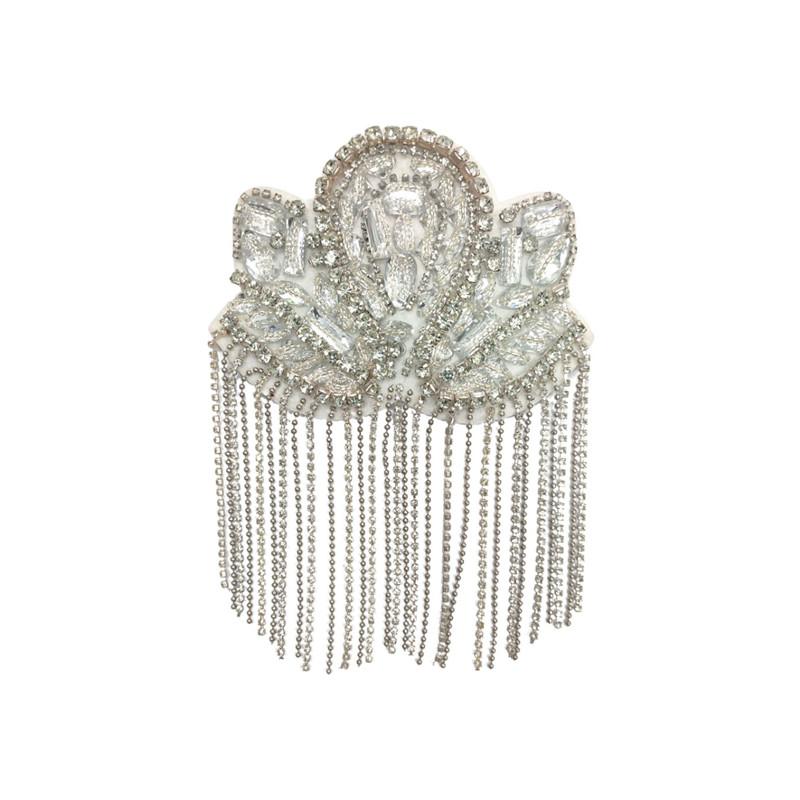 

1Pc Beaded Decoration Tassel Epaulets Sparkling Rhinestone Shoulder Tassel Epaulet Detachable білий