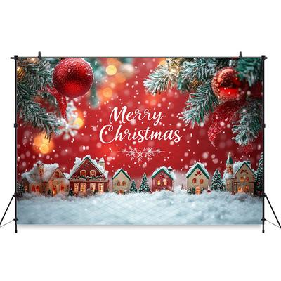 Mocsicka Merry Christmas Photography Background House Tree Snowflake Decorations Child Kids Adult Photo Backdrop Festival Banner