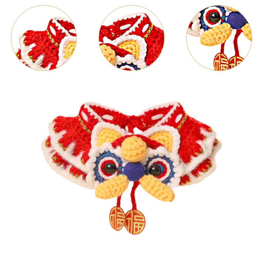 Knitted Cat Collar Pet Dog Collar Adjustable Holiday Decorative Chinese New Year for Puppy Dog Kitten Cats Photography Props
