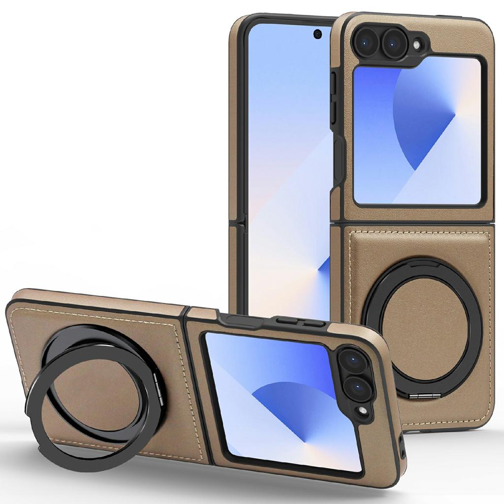 For Samsung Galaxy Z Flip7 FE 5G/Z Flip6 5G Case with Ring Kickstand Magnetic Case PU Leather Back Cover