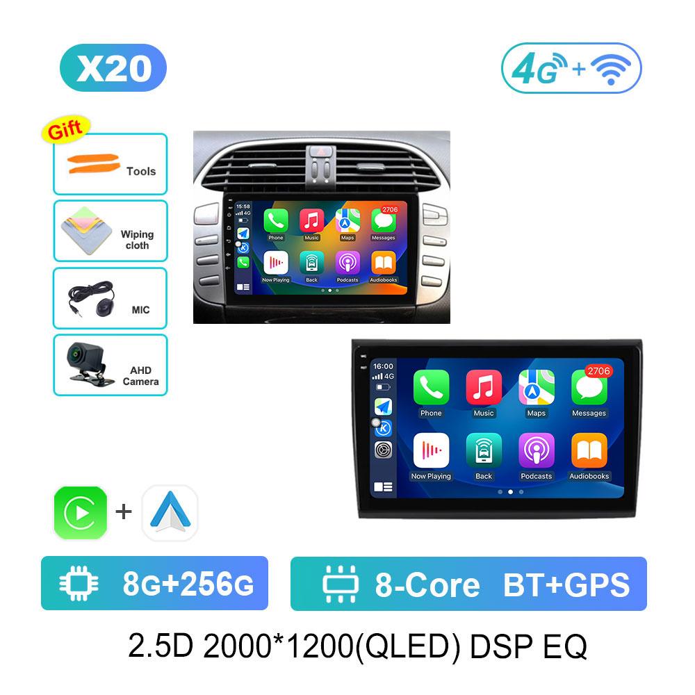 GPS Navigation Android 14 for Fiat Bravo 198 2 II 2007 - 2014 Car Video Multimedia Player Split Screen 4G BT DSP Stereo WiFi