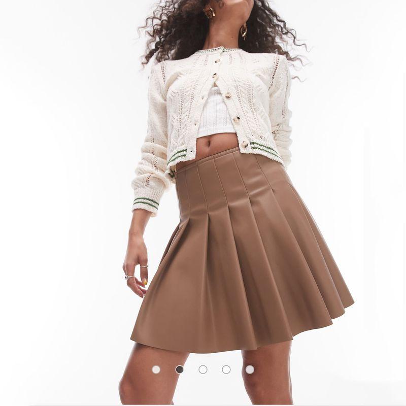 

Brown Artificial Leather Pleated Skirt Skirt Coffee 14