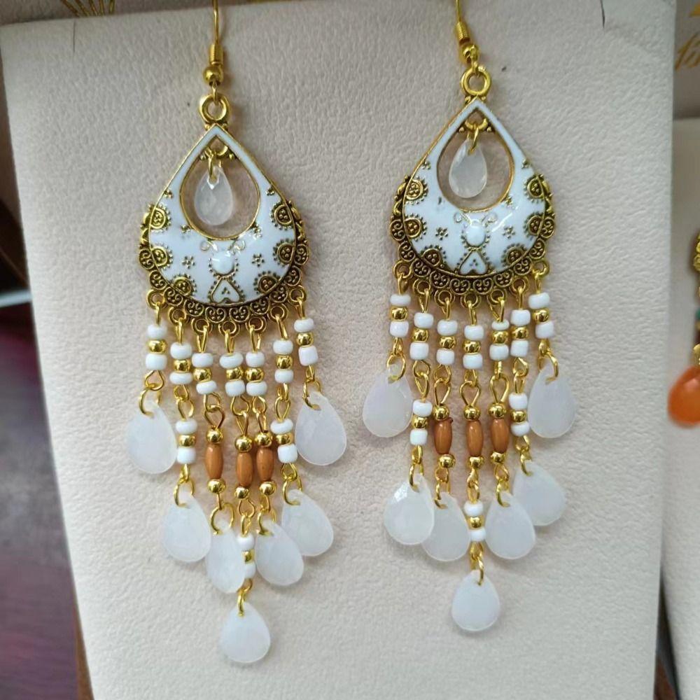 Bohemia Style Bohemian Tassel Earring Heart Shaped Hollow Earrings Ethnic Style Earring Gifts