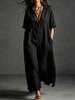 European and American women's clothing spring and summer new cotton and linen simple and elegant solid color short-sleeved lapel dress