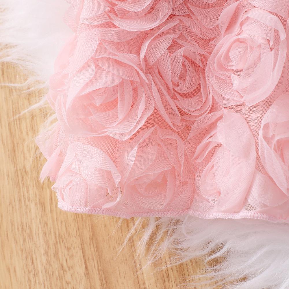 2-7Y Long-Sleeved Dress Girls Solid-Color Rose Print Dress Girls Fall/Winter Base Layer Skirt