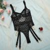 Koltailace Plaid Bodysuit Sensual Lingerie With Chain Open Crotchless Teddy Bear Transparent Lace Sissy Erotic Body Sexy Tights