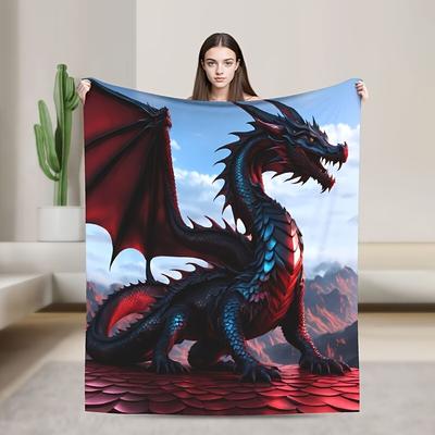 Black Dragon Theme Flannel Blanket,Machine Washable,All Seasons,Suitable For Bedroom,Car,Outdoor,Sofa,Travel,Office,Camping,Gift