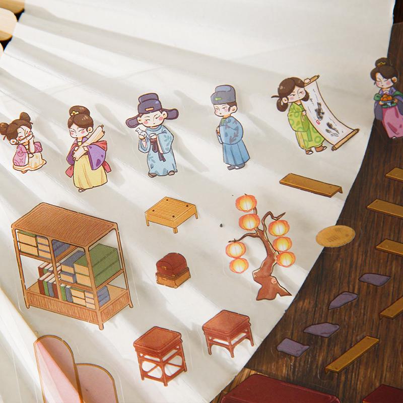 3D Landscape Sticker Chinese Style Leisure Elegant Architecture Series Vintage Scrapbook DIY Handbook Decoration For Notebook