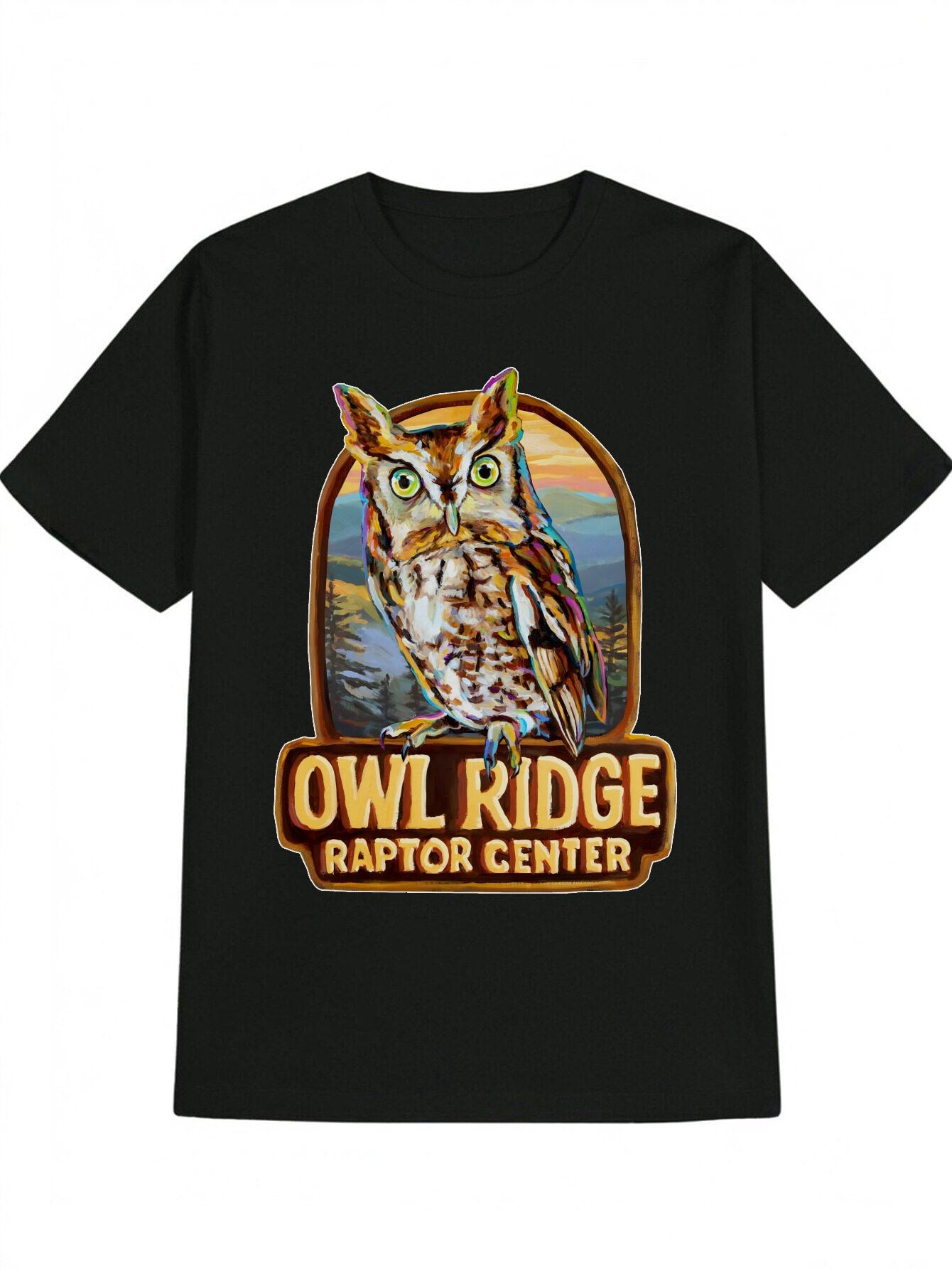 

Casual Owl Graphic T-shirt - Black with Colorful Bird Print XXL