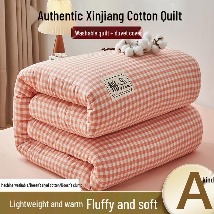 Washable Xinjiang Cotton Plaid Quilt for Students - Removable Cover & Pad
