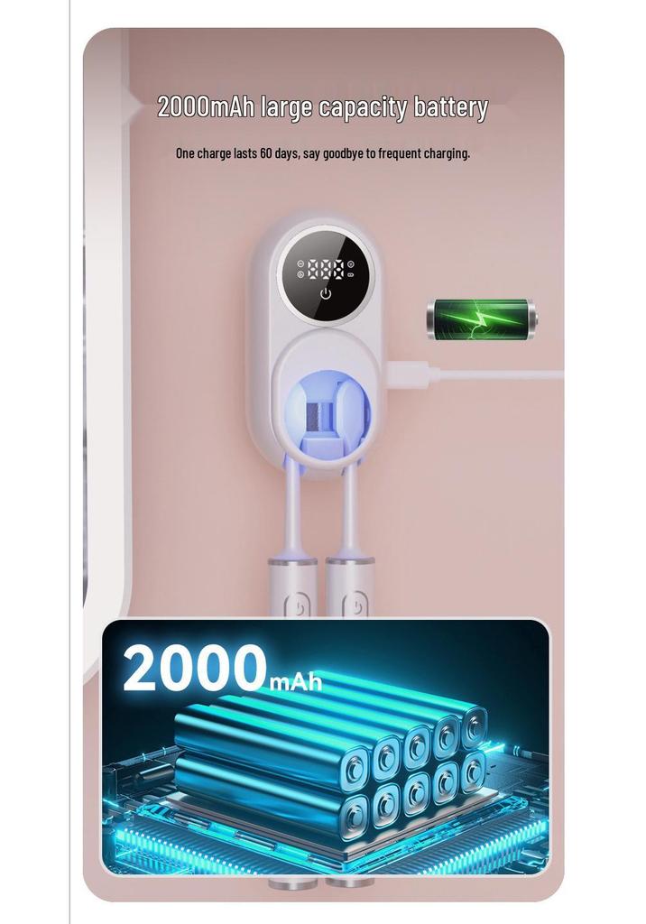 UV Toothbrush Sterilizer with Electric Drying and Punch-Free Storage for Single/Double Users
