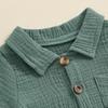 Infant Baby Boy Summer Jumpsuit Solid Color Short Sleeve Lapel Button Down Romper