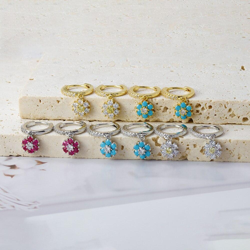 Fashion Stainless Steel Flower Zircon Drop Earrings For Women French Light Luxury Pendant Exquisite Earrings Christmas Jewelry