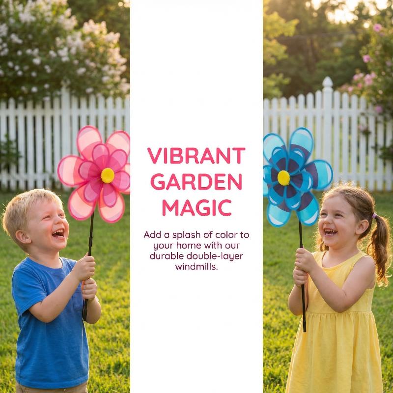 1Pcs Double Layer Fabric Rainbow Windmills Wind Spinners For Home Garden Diy Kids Outdoor Activities Layout Pinwheels Toys