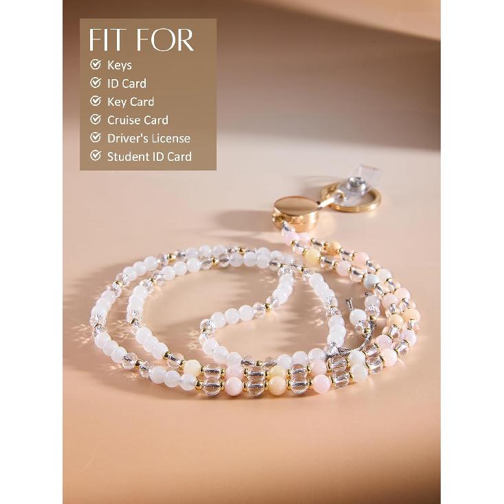 Retractable Lanyards for ID Badges and Keys, Beaded Lanyards for Women Natural Stone, Teacher Lanyard High-Performance Cute Lanyard Morganite