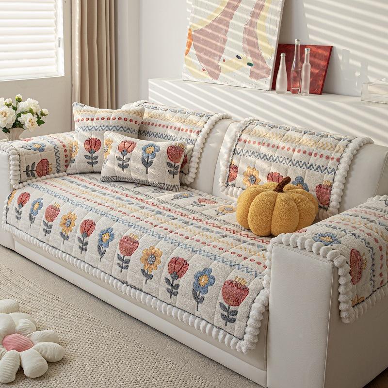 Plush Sofa Cushion Slipcover, Thickened Winter Sofa Cover, Non-Slip Furniture Protector for Couch, Loveseat, Chair