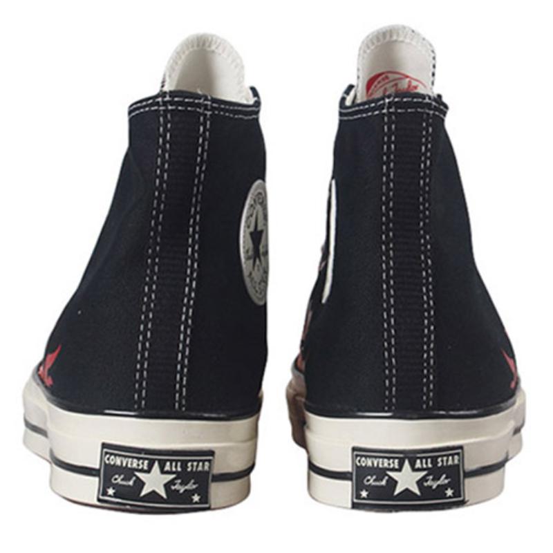 Converse 1970s 70 Hi Flame High Top Canvas Shoes Unisex Black and Red Stitching
