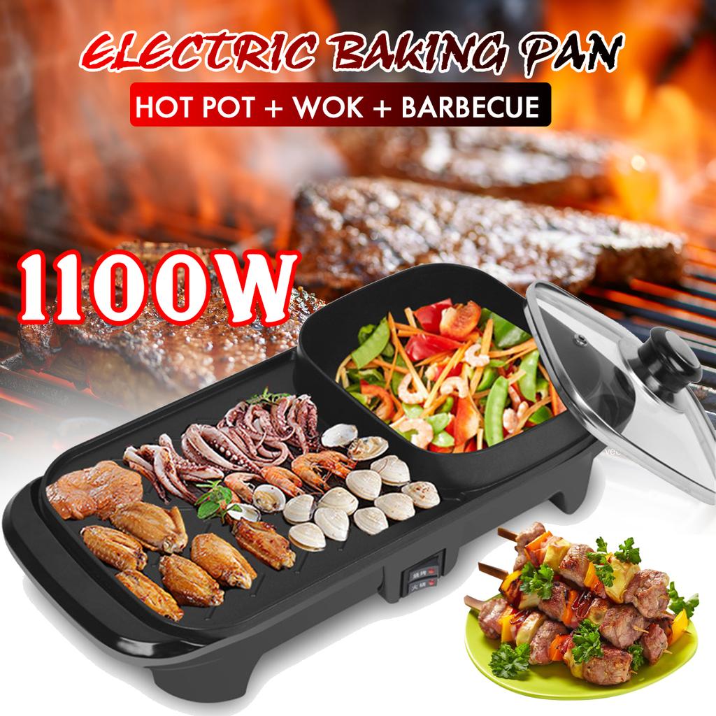 Electric Baking Pan 2 In1 Electric Hot Pot Barbecue Pan Grill ...