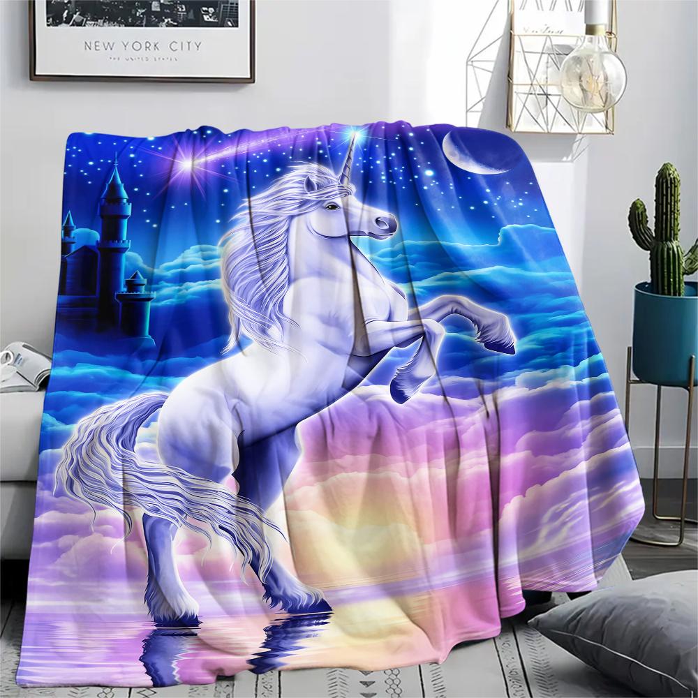 1Pc Uni-horse Print Flannel Blanket, High Quality Comfortable for All Seasons, Home Decor, Warmth and Comfort, Perfect for Christmas Gifts