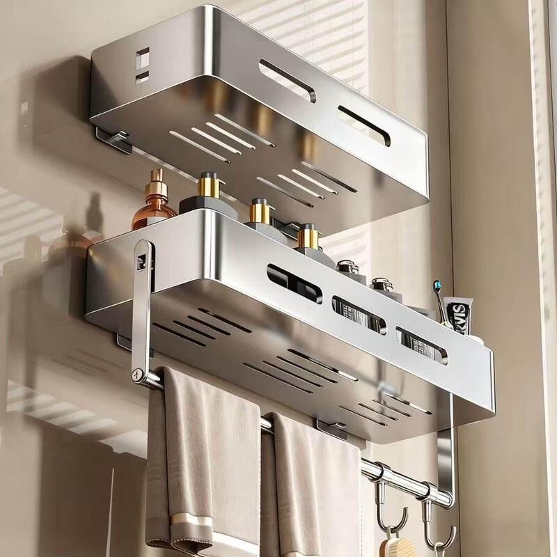 Stainless Steel Adhesive Wall-Mounted Bathroom Shelf