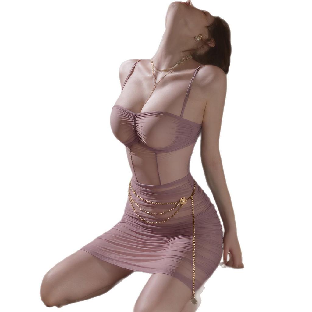 What Night Is It Tonight 2025 Women's Sexy Underwire Push-Up Spaghetti Strap Mesh Nightdress