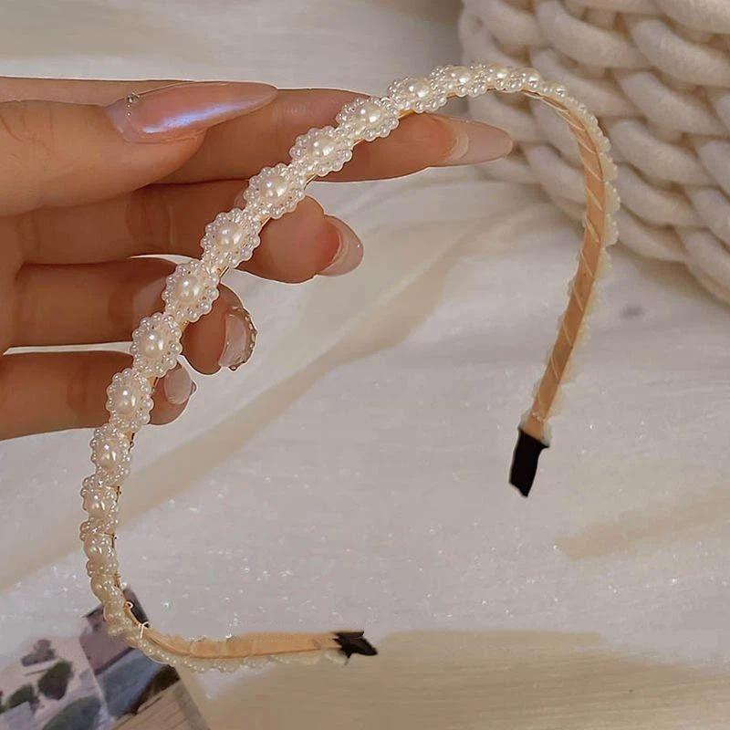 Women's Full Pearl Headband Sweet Elegant Hairband Padded Comfortable Hair Hoop for Date Night Party Hair Accessories