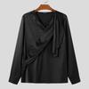 INCERUN Men Satin Shirts Long Sleeve V Neck Solid Color Ruffled Tops