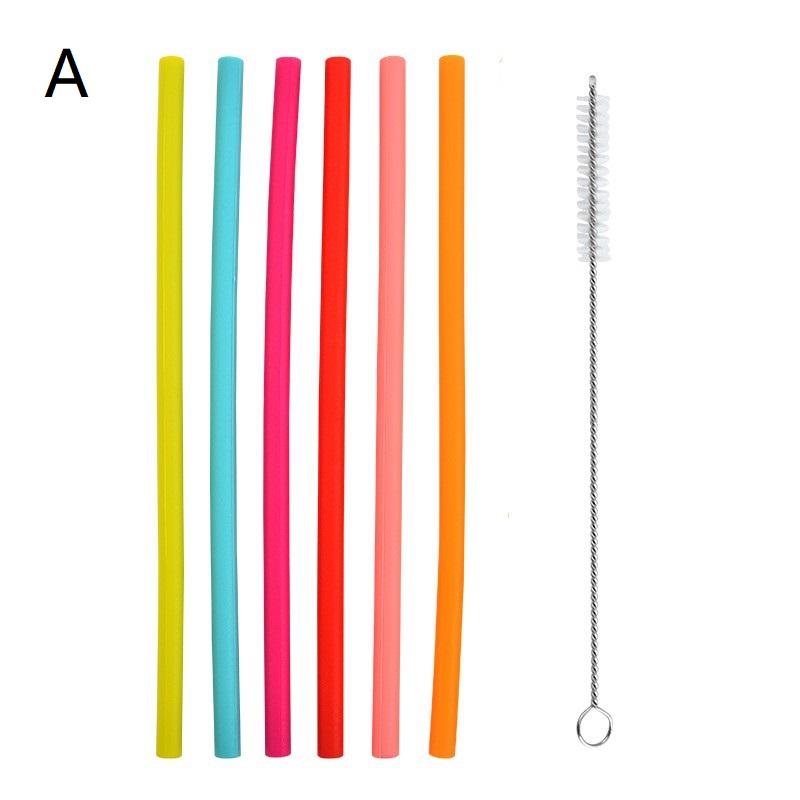 

6Pcs Reusable Silicone Straws Set With Cleaning Brushes, For Water, Milk, Juices, Smoothies,Straight/Bent Straws A