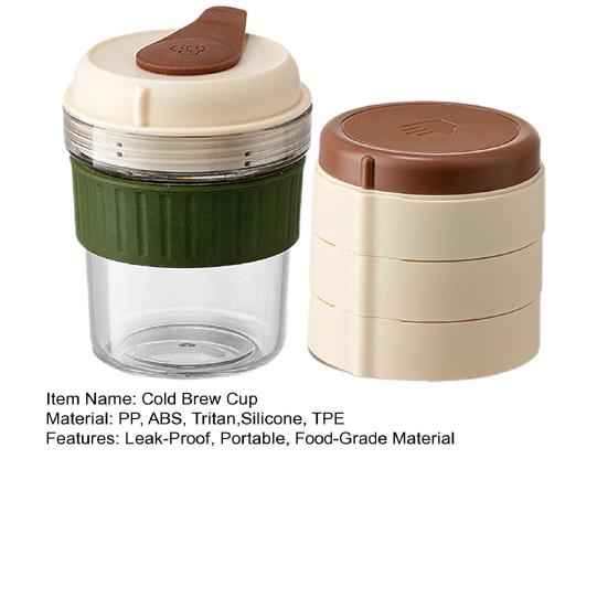 Portable Cold Brew Coffee Maker with 3 Stackable Ice Trays BPA-Free Tritan Infuser Bottle for Iced Tea/Cold