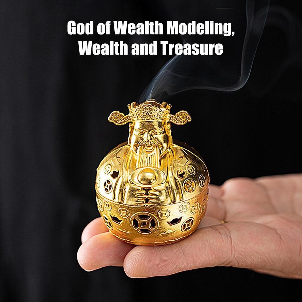 Alloy God of Wealth Mini Incense Burner Ornament Living Room Decoration Home Decor Family Church Aromatherapy Meditation