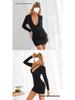 European Sexy Deep V Ruffled Bodycon Dress for Autumn/Winter