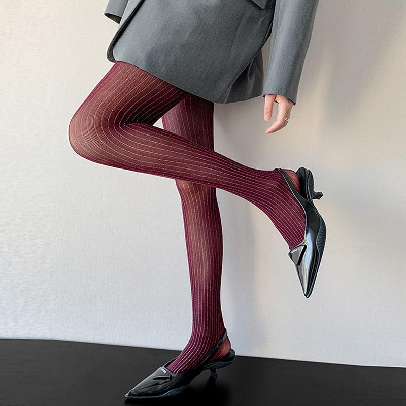 

y2k Girls Striped Shining Tights 2025 Autumn Winter Basic High Waist Tights Fashion Sexy Pantyhose Stocking One Size