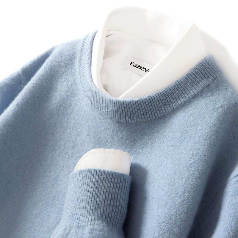 Men's Pure Wool Loose Fit Sweater: Casual & Formal Round Neck for Autumn/Winter