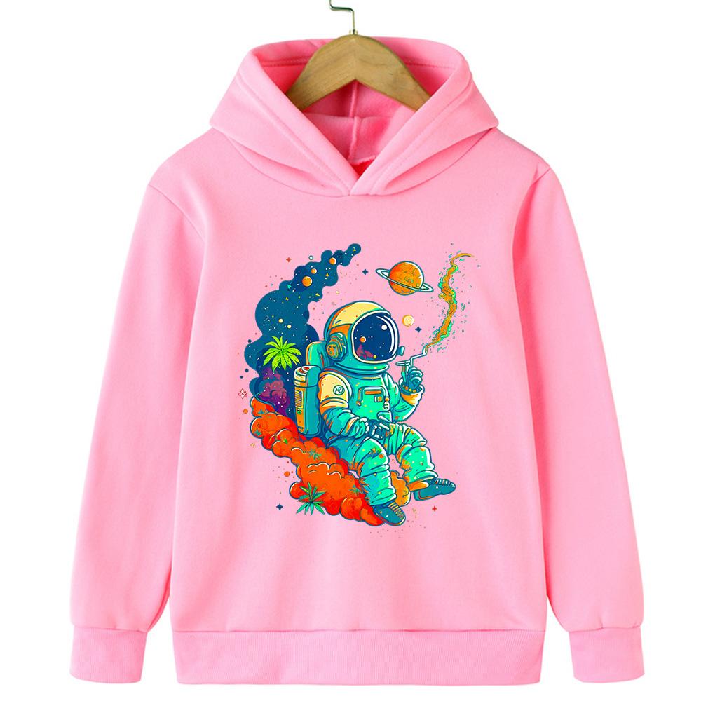 Creative Design Astronaut Children's Sportswear Autumn Girls Hooded Sportswear Pullover Fashionable Versatile Style Cartoon Style Top