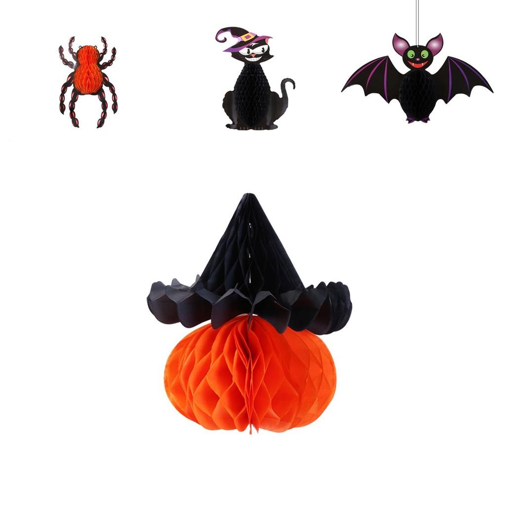 Halloween Honeycomb Festive Bat And Pumpkin Hanging Ornaments For Memorable Decor Party