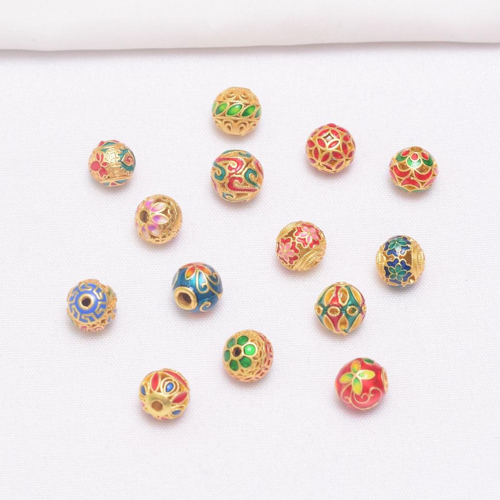 10pcs Color-Preserving Ancient Gold Accessories Loose Beads Guochao Beads, Burnt Blue Enamel Color Diy Bracelet With Beads, Bracelet Bead Accessories