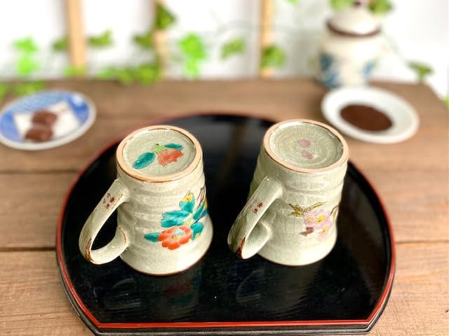 Hyakkaen Kutani Yoshino třešňová kamélie s ptačí keramikou 190 ml 2 kusy [Pair Mug] & "Ura-e"