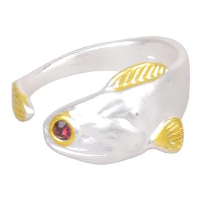 Animal Shaped Adjustable Ring Double Color Goldfish Artwork Lightweight Alloy Jewelry For Daily Use