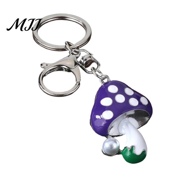Faux Pearl Combination Keychain Zinc Alloy Pendant, Dripping Process Key Ring with Imitation Cartoon Charm Mushroom Shape, Multiple Colors Bag