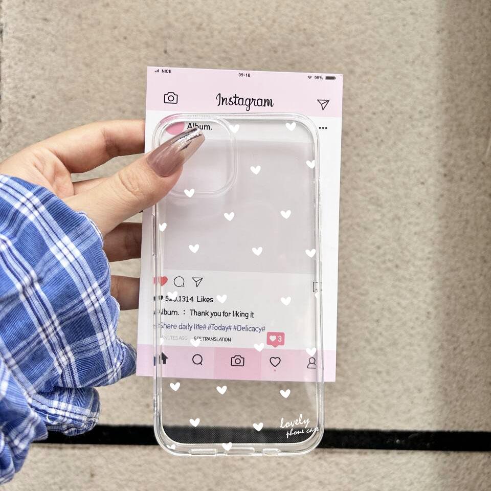 Fashion Black White Love Heart Phone Case For iPhone 16 17 14 15 11 12 Mini 13 Pro Max XS XR 7 8Plus Transparent Soft TPU Cover