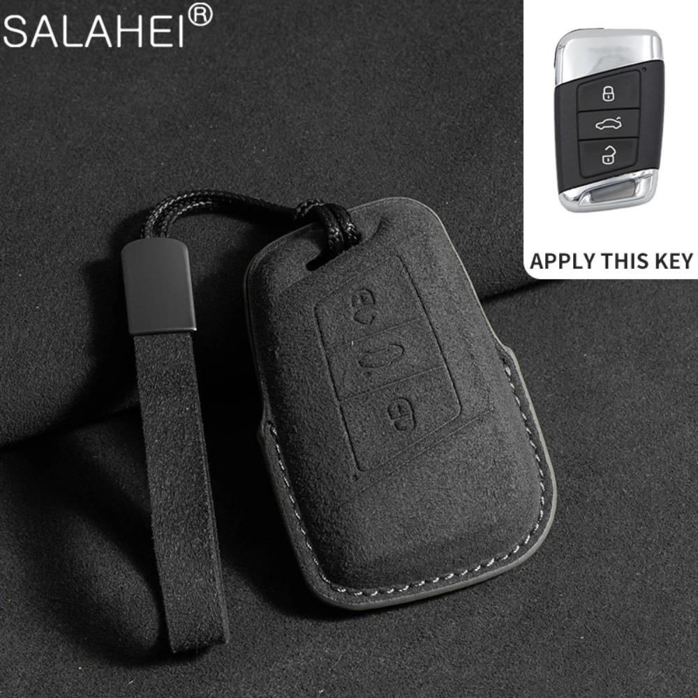 Wildleder Auto Schlüsselhülle für Volkswagen VW Magotan Passat B8 TIGUAN MK2 Golf 8 2020 für Skoda Octavia A8 A7 2021 SEAT Leon MK4