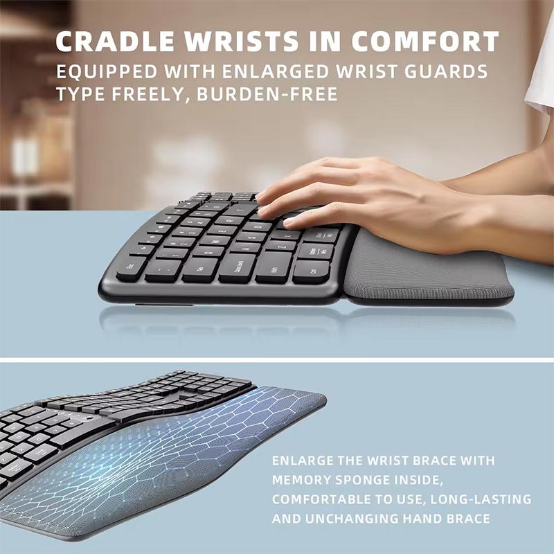 Ergonomic Bluetooth Dual Mode Wireless Split Keyboard With Wrist Rest 111 Keys Rechargeable Silent Split Keyboard For Win7/8/10