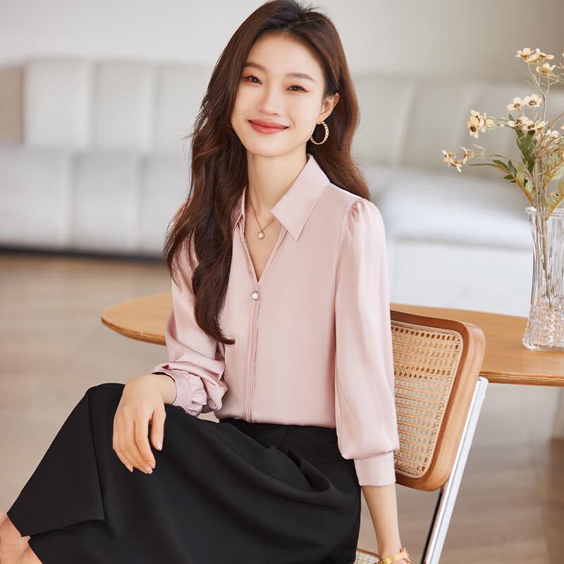 Teluoman Women's V-Neck Professional Long-Sleeve Blouse