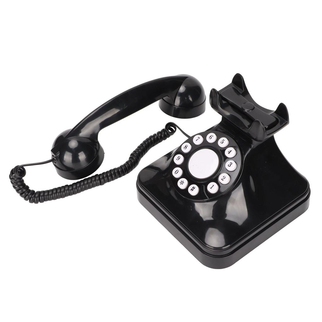 Retro Telephone Classic Button Dial Decorated Corded Landline Phone for Home Office Business Black