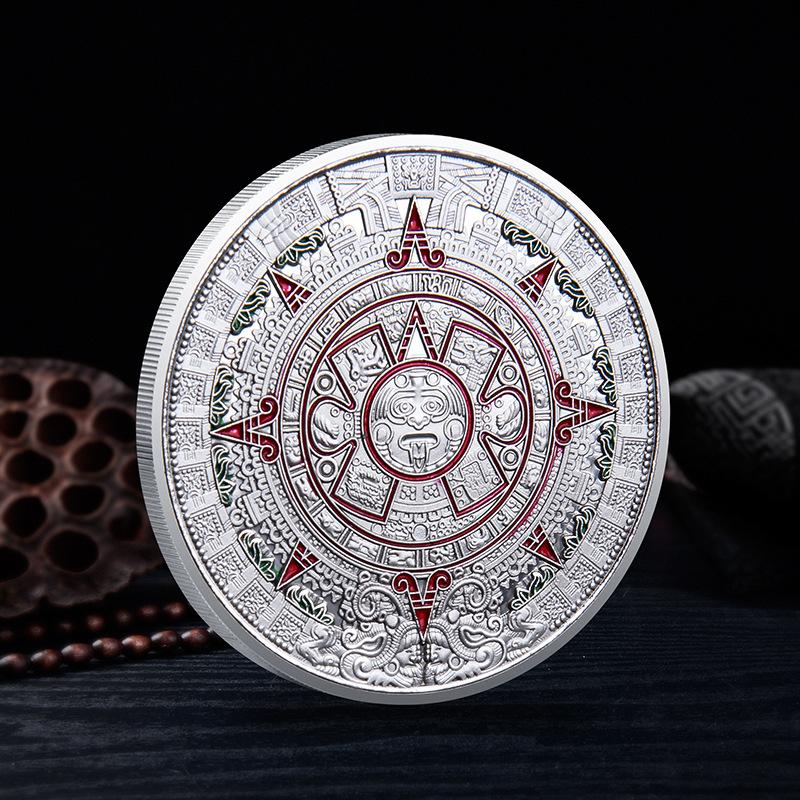 Moneta Souvenir Messico Calendario Maya Azteco Arte Profezia Cultura Monete d'Oro Collezionismo