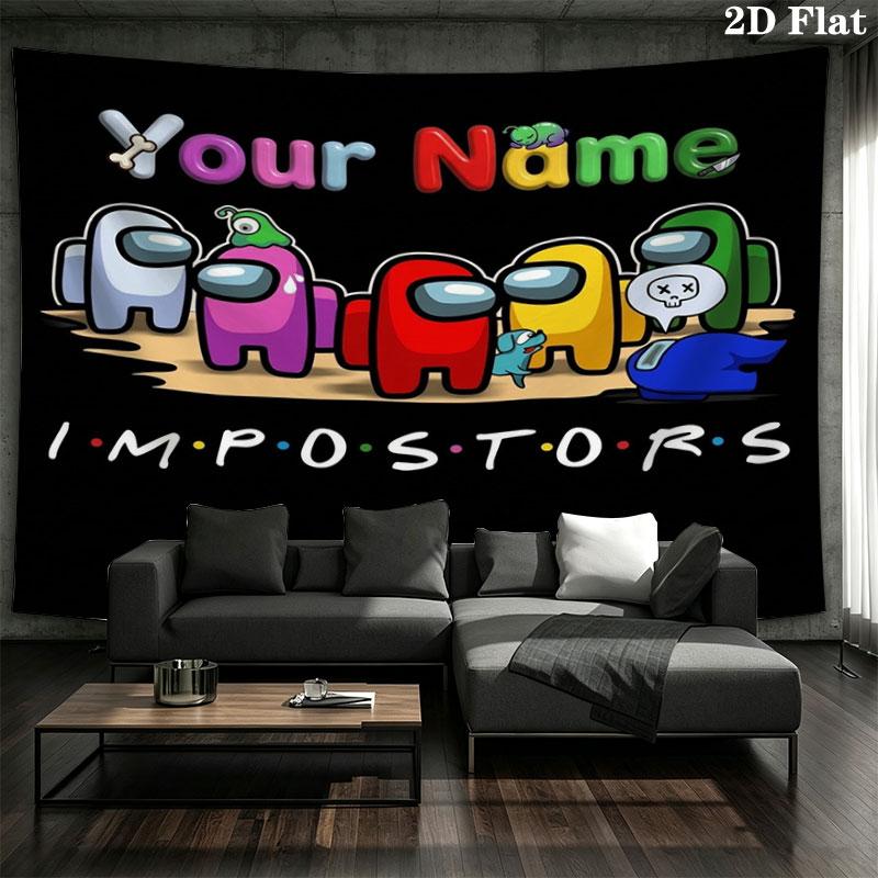 Among Us Custom Name Wall Tapestry Aesthetic Wall Hanging Printed Fabric Blanket Decorative Tapestries for Bedroom Living Room Home Decor